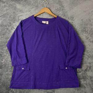 Chico’s Women's Purple Lily Scoop Neck Top 3/4 Sleeve SZ/ 2